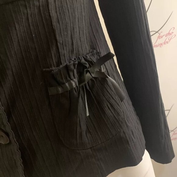 Vanity. Sz XS-S. Black Stretchy Textures Feminine Jacket. Ribbon Details. B86 - Picture 3 of 6